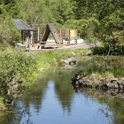 An Creagán (3 bedroom) – Evishatrask - pond with play park in the background